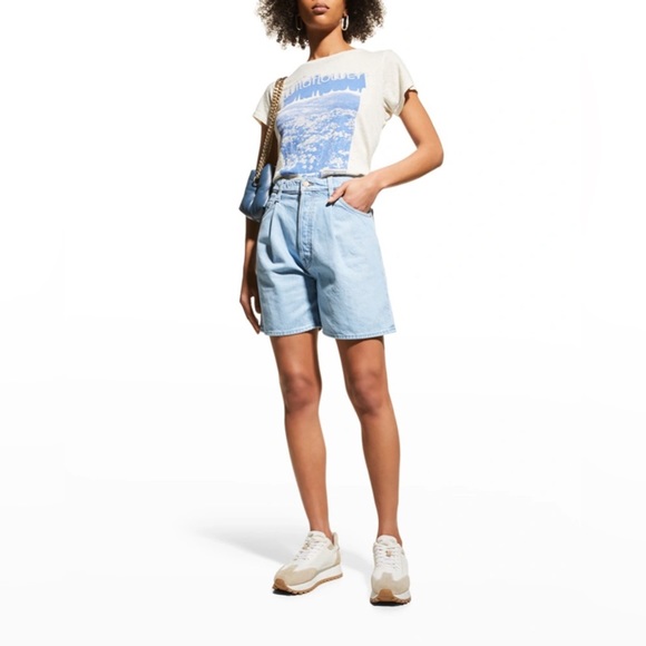 NWT Mother SNACKS! The Pleated Fun Dip vintage high waisted Shorts blue - Picture 16 of 17